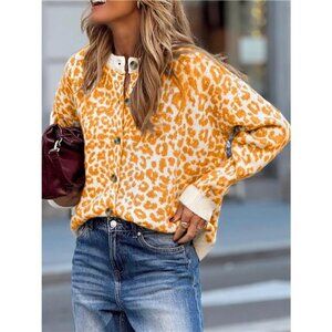 Leopard Drop Shoulder Chunky Knitted Cardigan